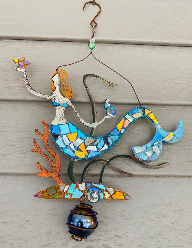 Mermaid .. Spinner Suncatcher.. Yard Art.. Garden Art .. Two Etsy