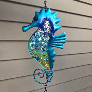 Blue Seahorse Wind Chime - SunCatcher.. yard art .. garden art .. sea life SunCatcher.. SunCatcher wind chime