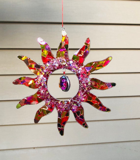 Stained glass sun SunCatcher.. red sun SunCatcher.. Etsy