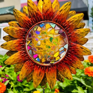 Sunflower..windchime .. blingthingzbylori.. garden art .. yard decoration.. whirligigs wind spinner