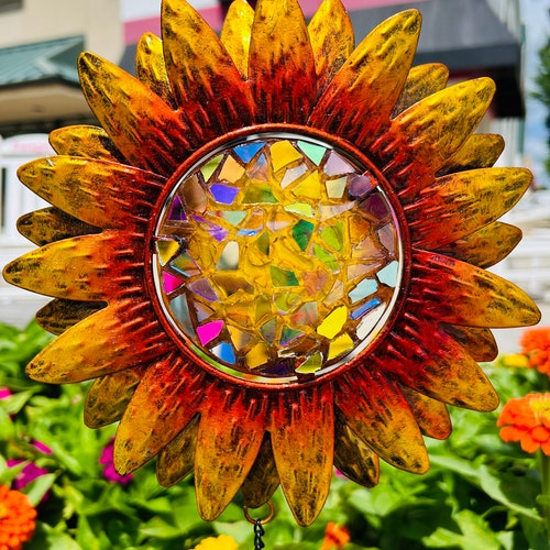 Sunflower..windchime .. blingthingzbylori.. garden art .. yard decoration.. whirligigs wind spinner
