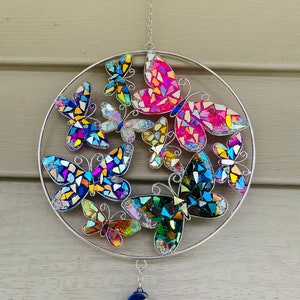 Butterflies.. butterfly wind chime .. blingthingzbylori.. SunCatcher.. garden art .. yard art .. whirligigs wind spinner image 5