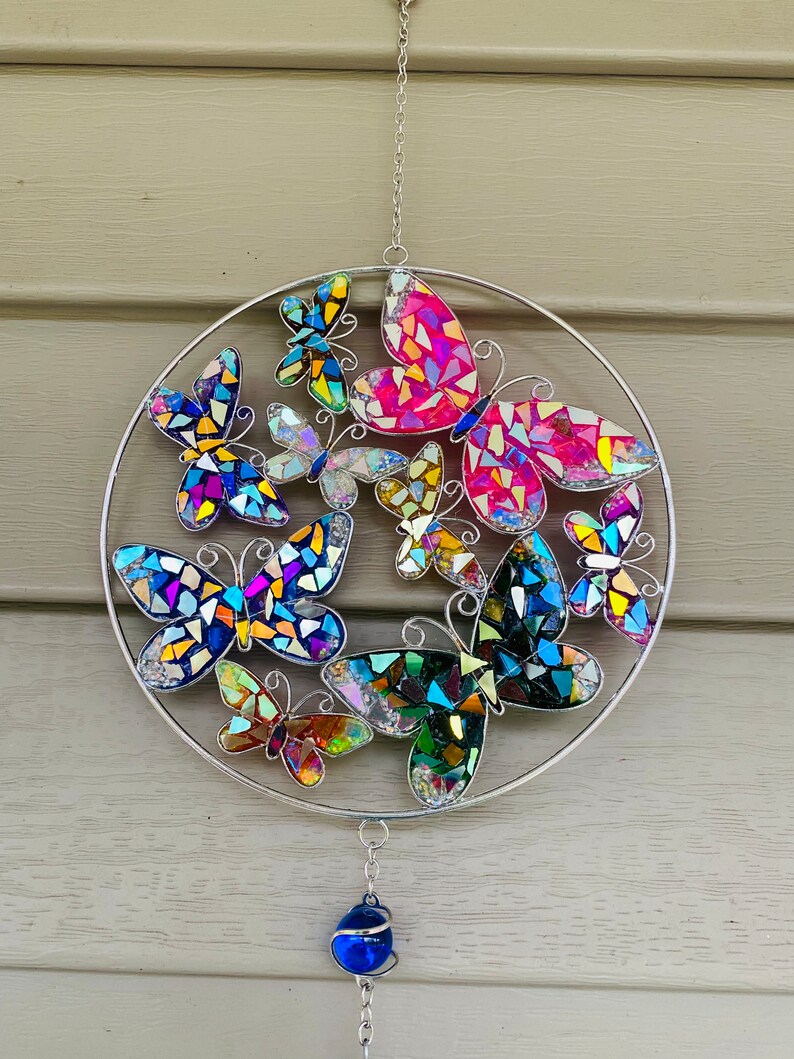 Butterflies.. butterfly wind chime .. blingthingzbylori.. SunCatcher.. garden art .. yard art .. whirligigs wind spinner image 5