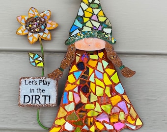 Gnome .. girl gnome .. BlingthingzbyLori .. gnome suncatcher.. wind spinner .. garden gnome.. window hanging .. gift for gnome lover