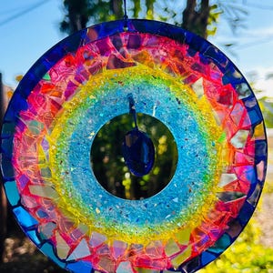 Rainbow Circle Suncatcher.. Blingthingzbylori.. wind spinner .. gift for home .. garden art .. yard art .. pride item.. lanai decor..
