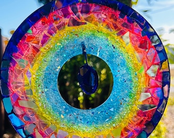 Rainbow Circle Suncatcher.. Blingthingzbylori.. wind spinner .. gift for home .. garden art .. yard art .. pride item.. lanai decor..