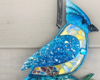 Blue Jay.. Blingthingzbylori.. yard art.. garden art.. whirligigs wind spinner..bird .. bird suncatcher