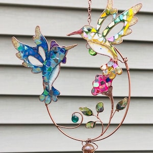 Hummingbird .. hummingbird wind chime .. blingthingzbylori .. wind chime .. SunCatcher ..  yard art .. garden art