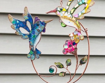 Hummingbird .. hummingbird wind chime .. blingthingzbylori .. wind chime .. SunCatcher ..  yard art .. garden art