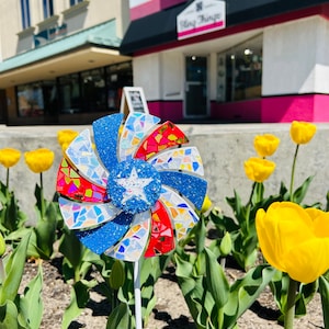 Pinwheel .. BlingthingzbyLori .. patriotic items whirligigs wind spinner .. red white and blue items .. garden art .. yard art .. gifts
