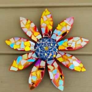 Mosaic Sunflower Wall Art: Yellow Flower Garden Decor (6.75 inch)