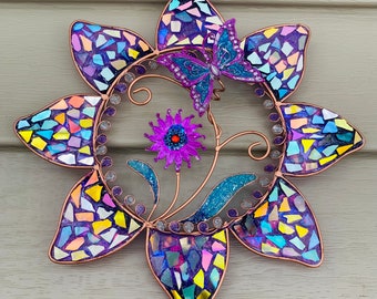 Butterfly.. flower.. blingthingzbylori.. butterfly wind chime.. suncatcher.. yard art .. gift.. wind chime