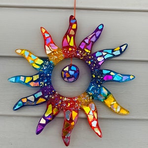 Rainbow sun SunCatcher..stained glass SunCatcher.. blingthingzbylori.. whirligigs wind spinner.. Father’s Day gifts .. tiki bar decoration