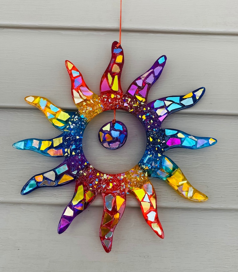 Rainbow sun SunCatcher..stained glass SunCatcher.. blingthingzbylori.. whirligigs wind spinner.. Fathers Day gifts .. tiki bar decoration image 1