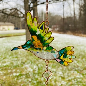 Hummingbird.. blingthingzbylori.. garden art.. yard art .. whirligigs wind spinner.. wind chime