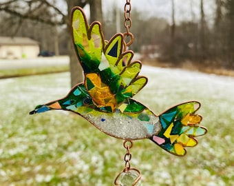 Hummingbird.. blingthingzbylori.. garden art.. yard art .. whirligigs wind spinner.. wind chime