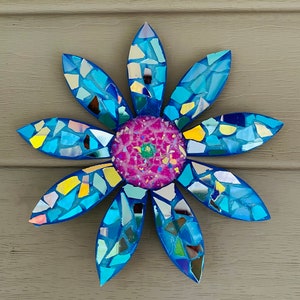 Flower.. blingthingzbylori.. garden art.. Christmas gift.. sunflower.. blue flower.. wall hanging