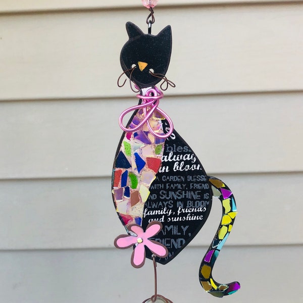 Cat  .. crazy cat lady cat .. SunCatcher.. blingthingzbylori.. whirligigs wind spinner.. black cat .. window decoration..