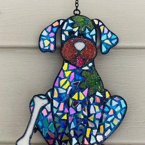 Dog.. blingthingzbylori.. suncatcher.. garden art .. wind chime .. pet lover item .. dog and dog bone