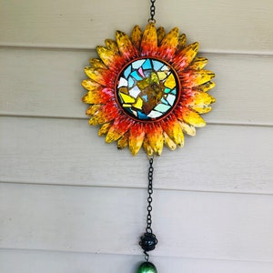 Sunflower..windchime .. blingthingzbylori.. garden art .. yard decoration.. whirligigs wind spinner