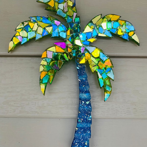 Palm tree .. BlingthingzbyLori .. whirligigs wind spinner .. tropical palm trees .. garden art .. window decoration.. wall art