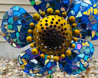 Solar Flower Pinwheel.. Blingthingzbylori.. suncatcher.. purple and blue flower..