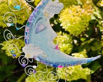 Moon .. Blingthingzbylori.. Whirligigs wind spinner.. Garden decoration.. sun and moon .. moon lover items .. celestial items