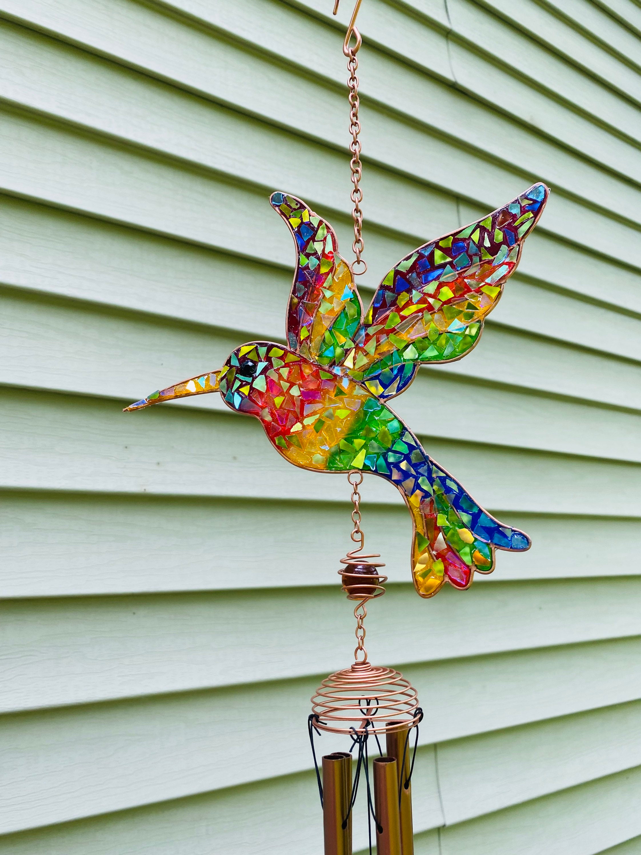 Hummingbird.. Wind Chime.. Blingthingzbylori.. Garden Art.. Yard Art..  Pride Item .. Rainbow Hummingbird.. Whirligigs Wind Spinner 
