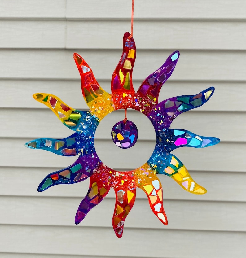 Rainbow sun SunCatcher..stained glass SunCatcher.. blingthingzbylori.. whirligigs wind spinner.. Fathers Day gifts .. tiki bar decoration image 2