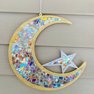 Moon ..stars .. blingthingzbylori.. moon and stars.. sun catcher.. celestial item .. whirligigs wind spinner .. crescent moon