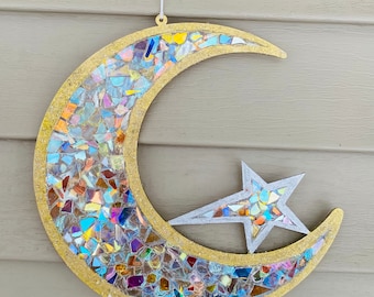 Moon.. stars .. BlingthingzbyLori .. moon and stars .. suncatcher. celestial items . whirligigs wind spinner .. crescent moon