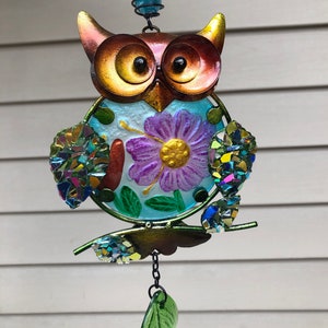 Shiny Glass Owl - Owl SunCatcher.. yard art.. garden art .. window art ..SunCatcher owl .. hoot owl