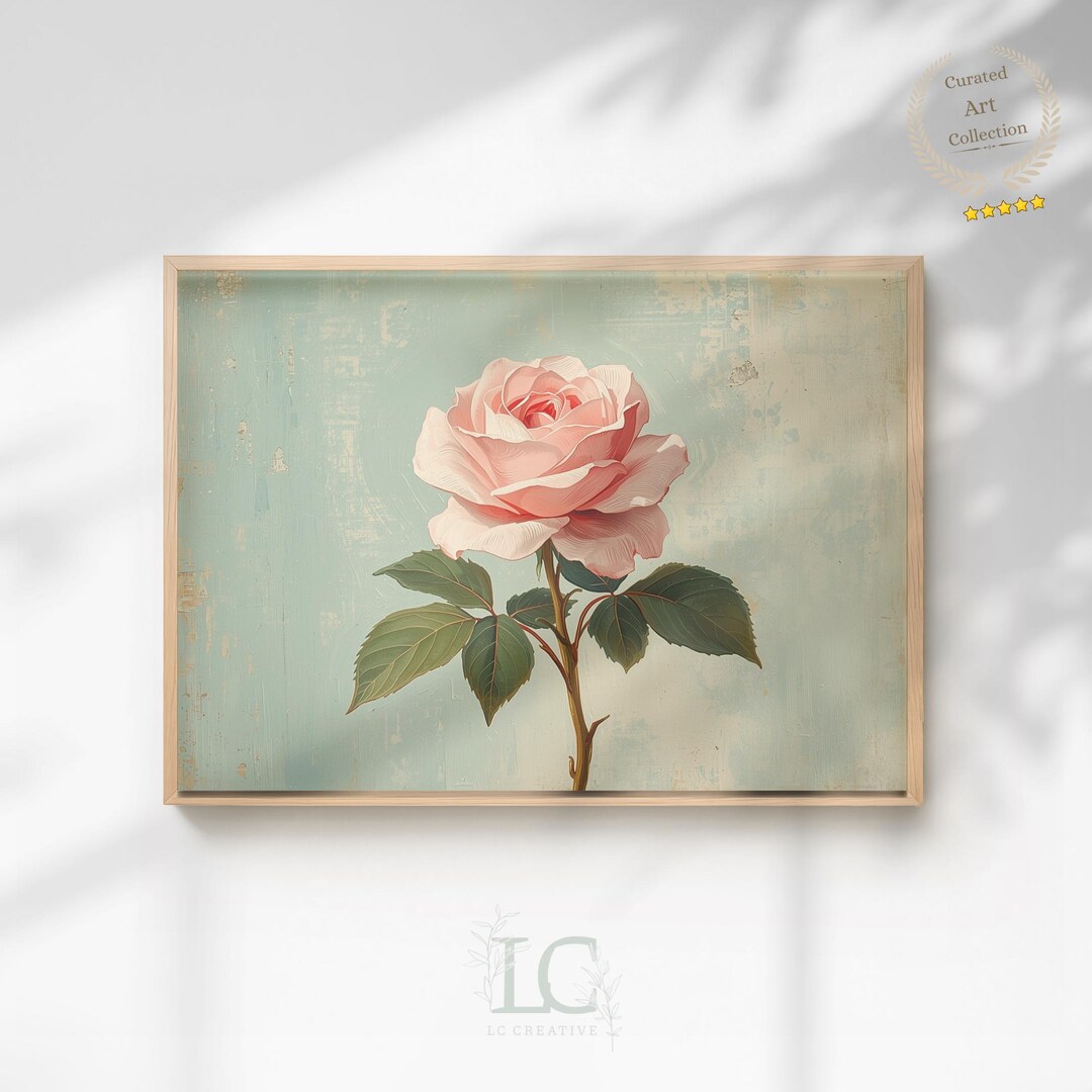 Soft Vintage Rose Wall Art Print, Romantic Blush Floral Painting ...