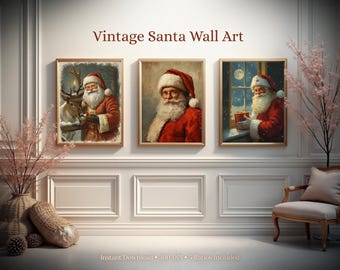 Santa Christmas Wall Art Set of 3 – Vintage Prints, Holiday Decor Bundle, Retro Artwork, Instant Download