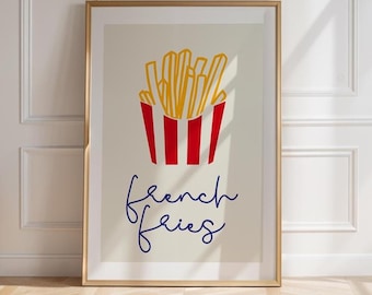 Pommes Poster - Fast Food Wandkunst, Retro Küchendruck, lustiges Snack-Dekor