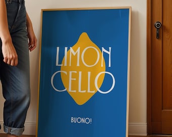 Poster Limoncello - Art mural de cuisine italienne, imprimé citron vif, décoration méditerranéenne