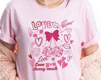 Love You Cherry Much Shirt, Heart Cherry Shirt, Retro Valentine Shirt, Valentines Day Heart Shirt, Valentines Day Gift, Girls Valentine Tee