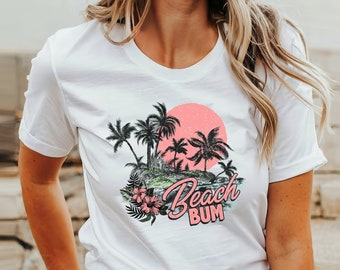 Beach Bum Sunset Shirt, Womens Beach Shirt, Beach Lover Gift, Summer Vacation Shirts, Girls Beach Shirt, Summer Beach Shirt, Palm Tree Shirt