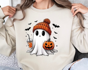 Halloween Ghost Sweatshirt, Cute Ghost Sweater, Women's Halloween Sweat, Cute Fall Sweatshirt, Spooky Season Sweater, Fall Ghost Sweatshirt
