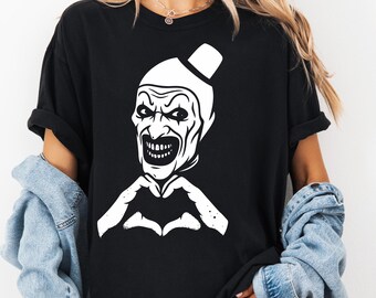 Comfort Colors® Scary Horror Clown T-Shirt, Art The Clown Terrifier Shirt, Creepy Heart Hands Shirt, Spooky Slasher Fan Gift, Love Art Shirt