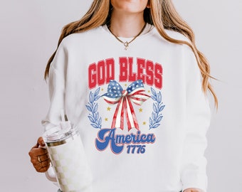 God Bless America Sweatshirt, America 1776 Sweatshirt, America Coquette Sweater, 4th of July Sweater, Memorial Day Gift, Red White and Blue