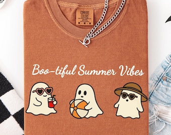 Comfort Colors® Summerween Ghost Shirt, Spooky Halloween Shirt, Pastel Ghost Beach T-Shirt, Halloween Beach Shirt, Witchy Summer Shirt