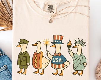 Comfort Colors 4th of July Shirt, Fourth of July Goose Tee, American Flag Shirt, Retro USA Shirt, Patriotic Goose Shirt, Red White and Blue