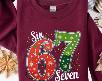 67 Christmas Lights Sweatshirt, Six Seven Christmas Sweater, Funny Festive Christmas Sweatshirt, Red Green Holiday Crewneck, Holiday Gift