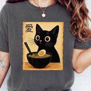Comfort Colors Noodle Cat Shirt, Ramen Cat T-Shirt, Foodie Lover Shirts, Black Cat Noodle T-Shirts, Retro Cat Tees, Black Cat T-Shirt