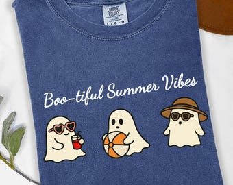 Summerween Ghost Shirt, Spooky Halloween Shirt, Comfort Colors® Pastel Ghost Beach T-Shirt, Halloween Beach Shirt, Witchy Summer Shirt