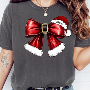 Custom Christmas Coquette Bow Shirt, Comfort Colors Christmas Bow Shirt, Christmas Girly Shirts, Woman Xmas Holiday Shirt, Christmas Gift