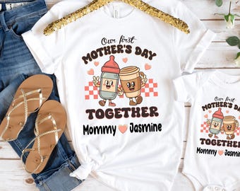Personalised Matching Our First Mother's Day T-shirt, Mama and Mini Matching Set, Milk and Coffee Shirts, Mothers Day Gift, Baby Shower Gift