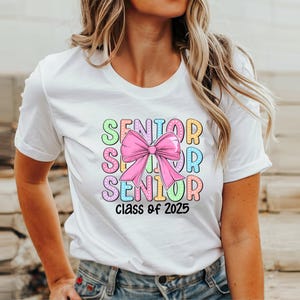 Senior Class Of 2025 Shirt, Retro Senior Shirt, Pink Bow Senior 2025 T-Shirt, Senior 2025 Gift, Back to School Tee, High School Senior Gift image 3