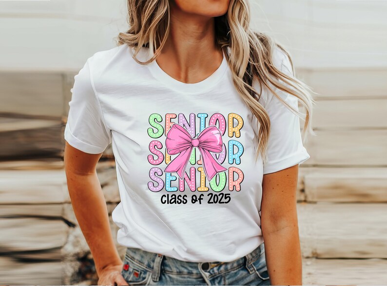 Senior Class Of 2025 Shirt, Retro Senior Shirt, Pink Bow Senior 2025 T-Shirt, Senior 2025 Gift, Back to School Tee, High School Senior Gift image 3